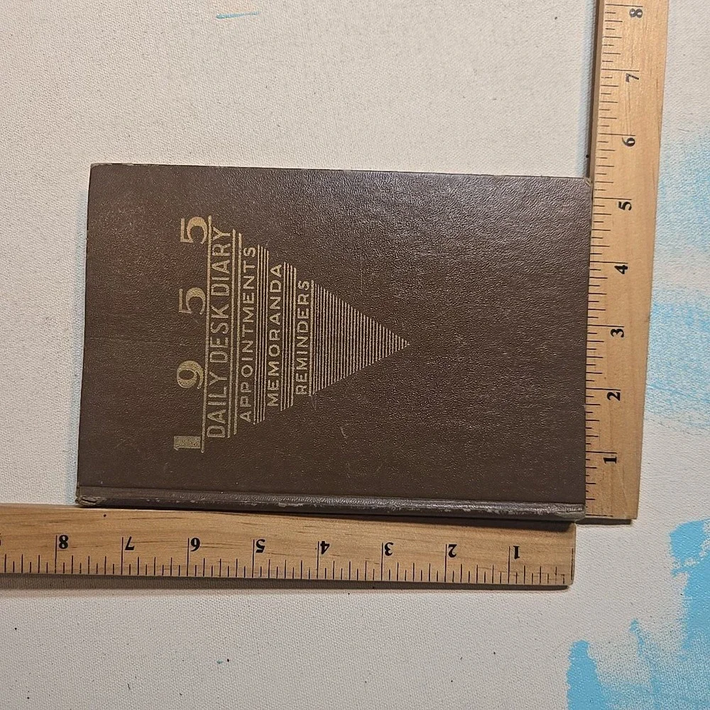 VTG 1955 Daily Desk Diary Book Brown Hardcover Appointments Memoranda 5.5x8